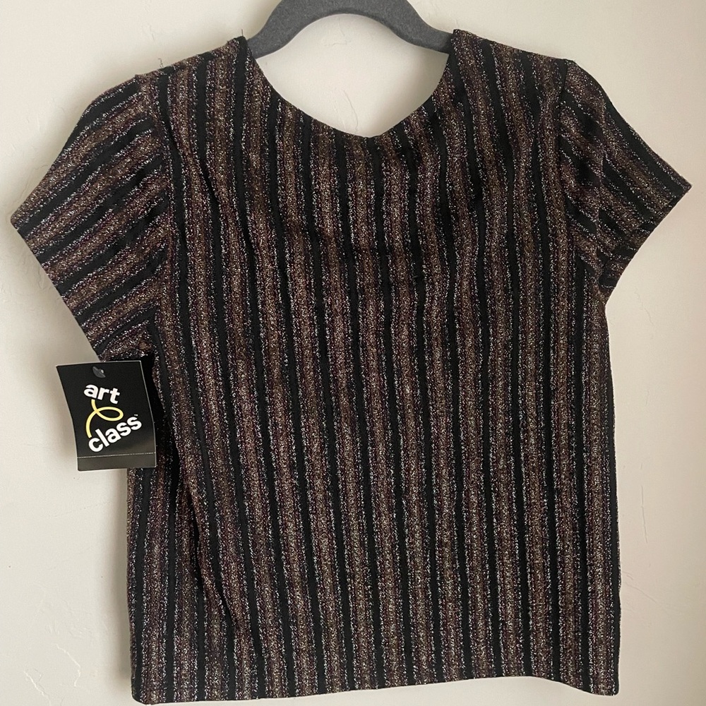 Art Class Black and Brown Striped Women's Top